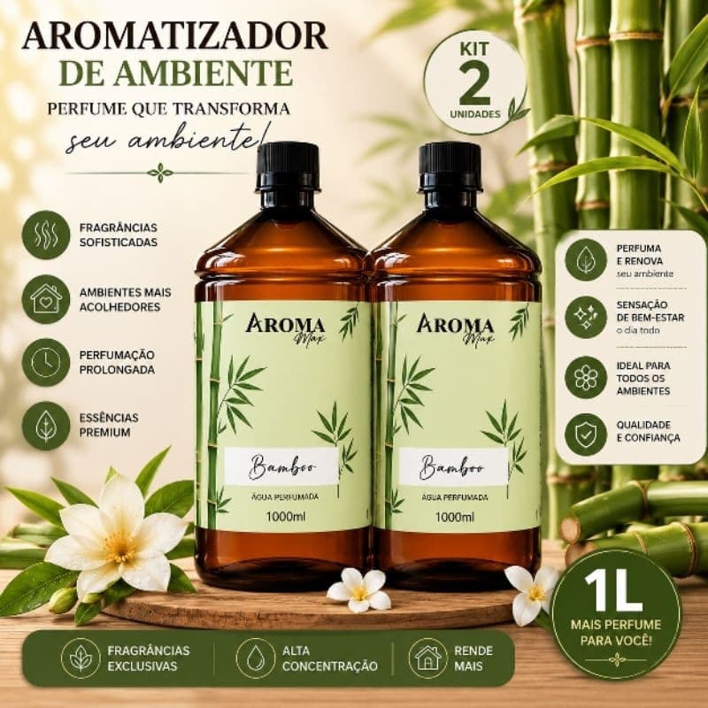 Água Perfumada 1000ml para roupas e Lençóis, KIT 2L Roupas e Tecidos com Borrifador Aroma Max