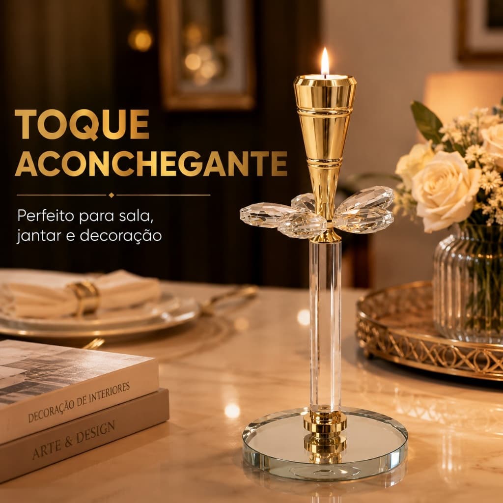 Castiçal Dourado Porta Vela Decorativo para Centro de Mesa