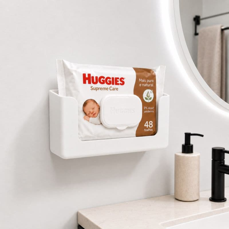 Suporte Porta Lenço Umedecido de Parede com Fita Dupla Face
