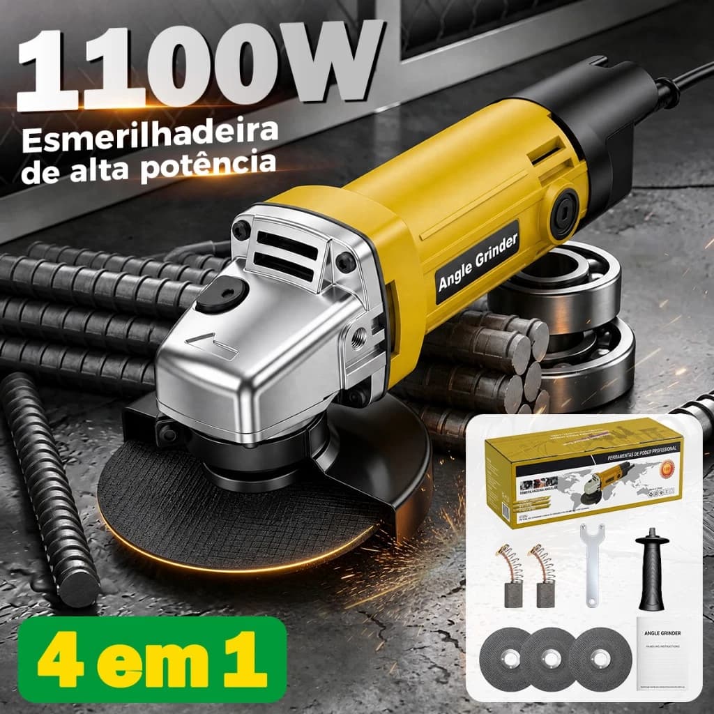 Esmerilhadeira Angular Elétrica 110V Alta Potência Profissional Disco115mm Ferramenta Durável Para Corte e Desbaste