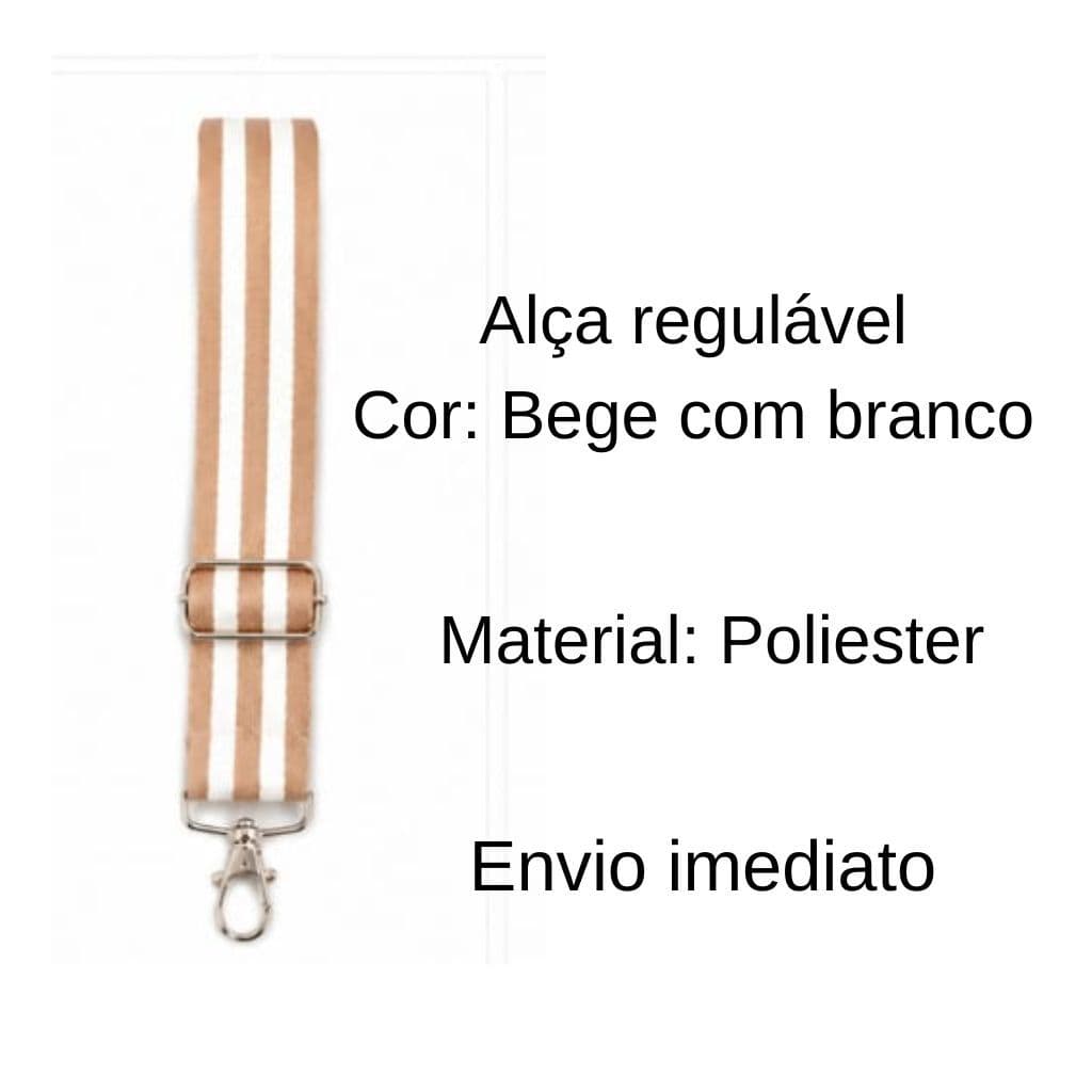 Alça Regulável Bege com branco em Poliéster 3 cm x 1,20 m – Resistente para Bolsas, Mochilas e Artesanato
