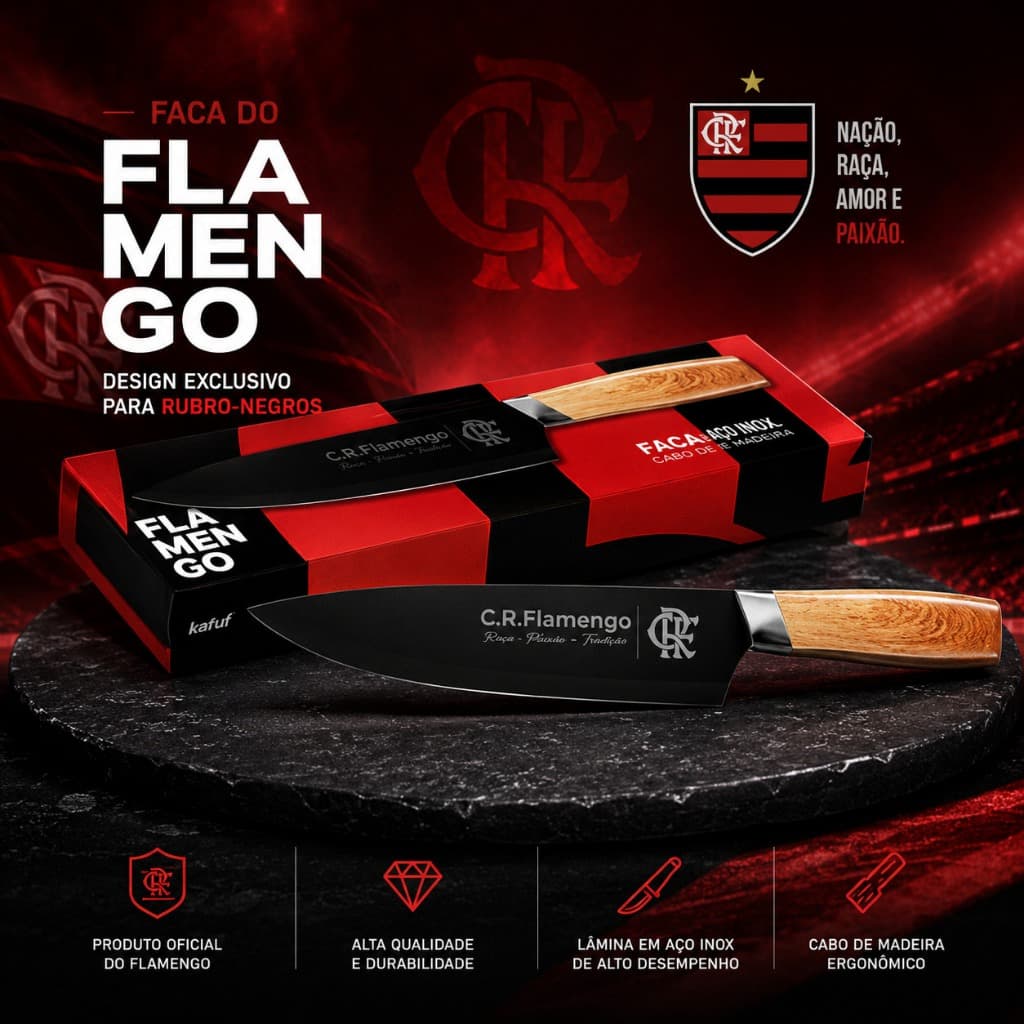 Faca para Churrasco Oficial do Flamengo – Licenciada BrasFoot
