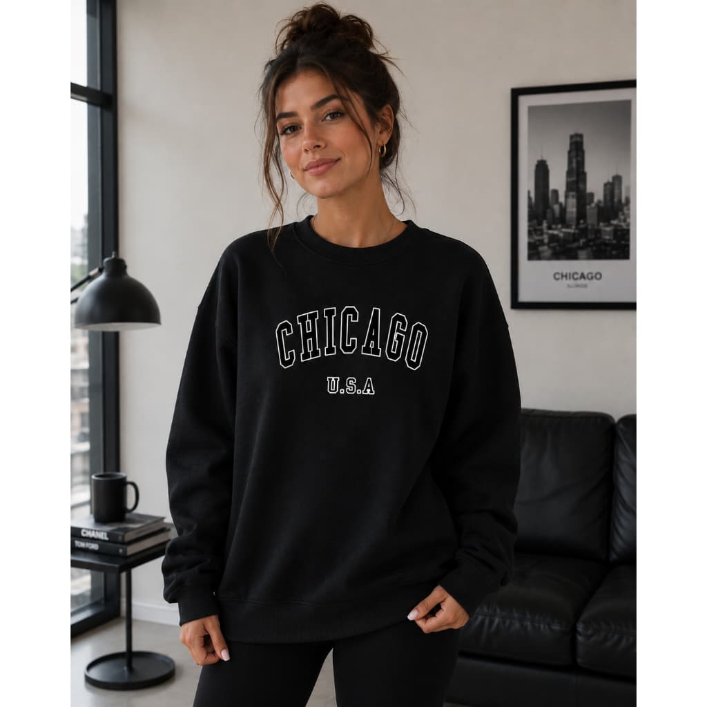 Moletom Chicago Unissex Careca Gola Redonda Premium Em Algodão