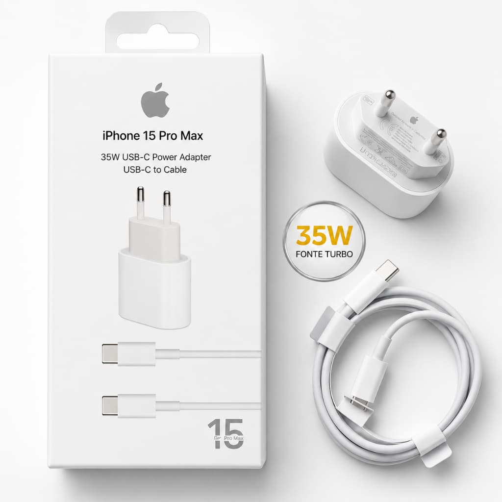 Kit Carregador Turbo 35W USB-C  + Cabo Tipo C ou IOS Lightining para iphone samsung xiaomi