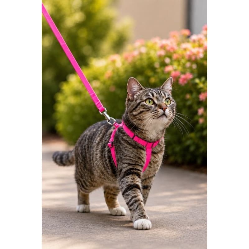 Peitoral com guia para gato passeio confortável