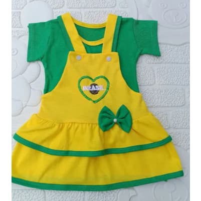 Vestido Bebê Verde e Amarelo Infantil Tamanho 0 Confortável
