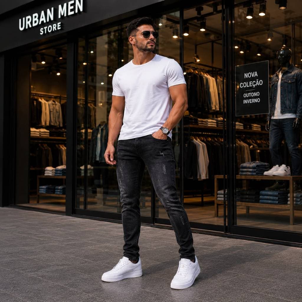 calça jeans masculina slim grafite