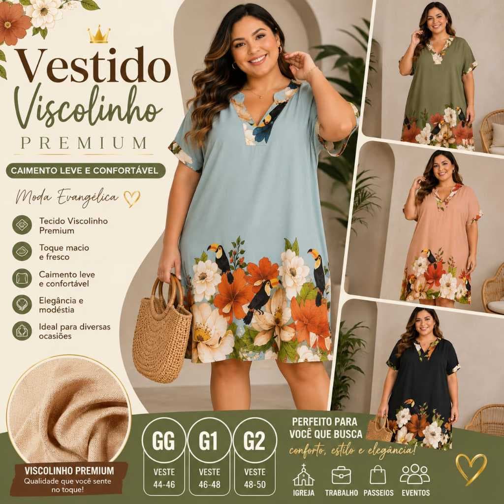 Vestido Feminino Plus Size Estampado Leve Soltinho Manga Curta - Tecidoo Viscolinho Elegante