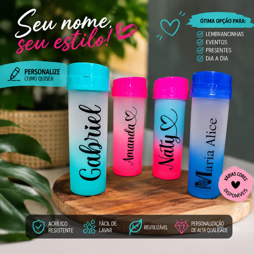 Kit 25 Squeeze Acquabio 480ml, garrafa de água, academia, esporte - Personalizadas