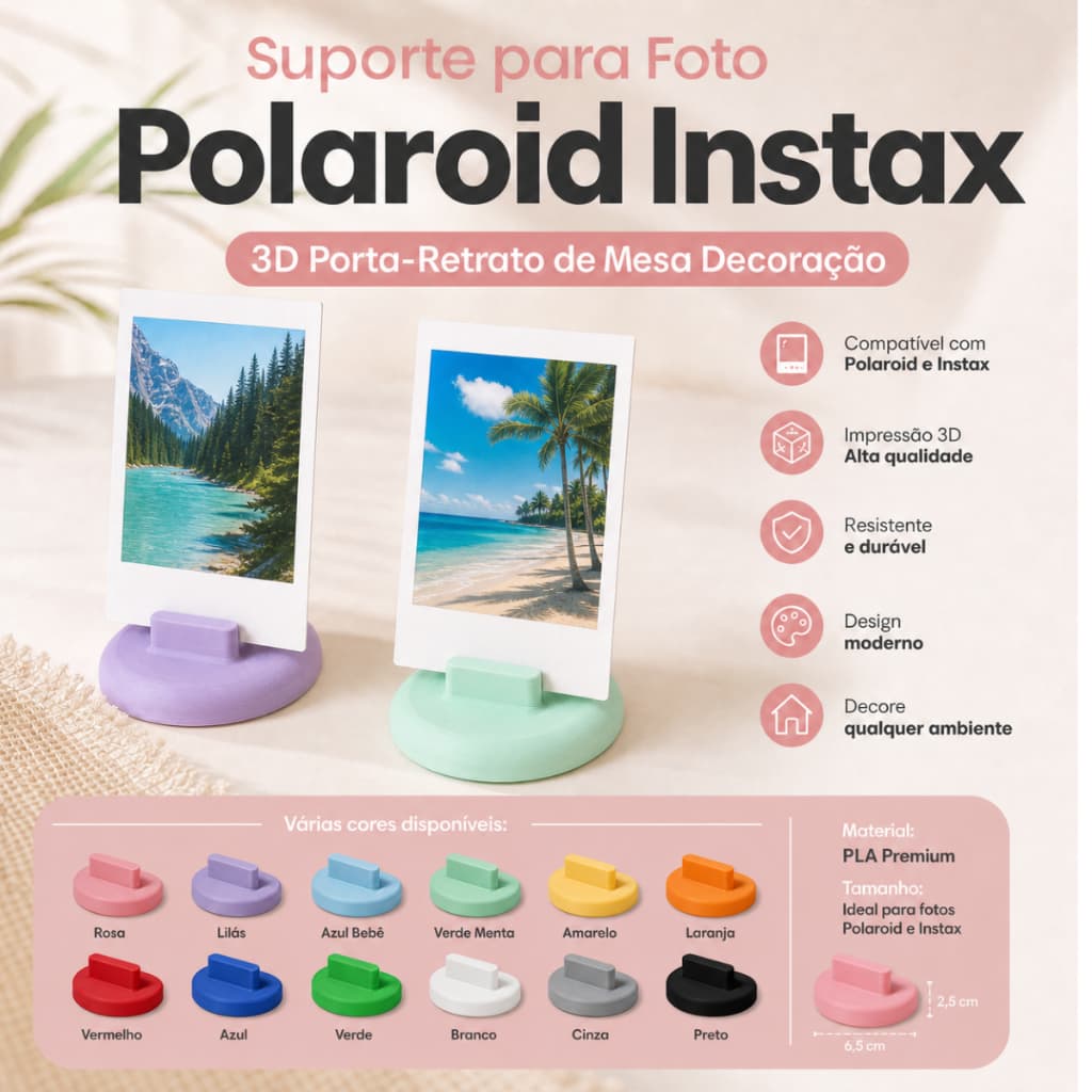Suporte para Foto Polaroid Instax 3D Porta-Retrato de Mesa Decoração