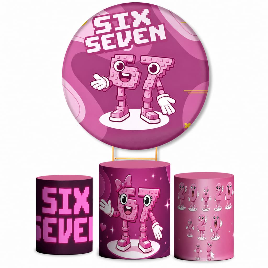 Kit Capa Painel + Trio Capas de Cilindros Sublimado Tema Farma Aura Six Seven Rosa e Azul | Envio Rapido