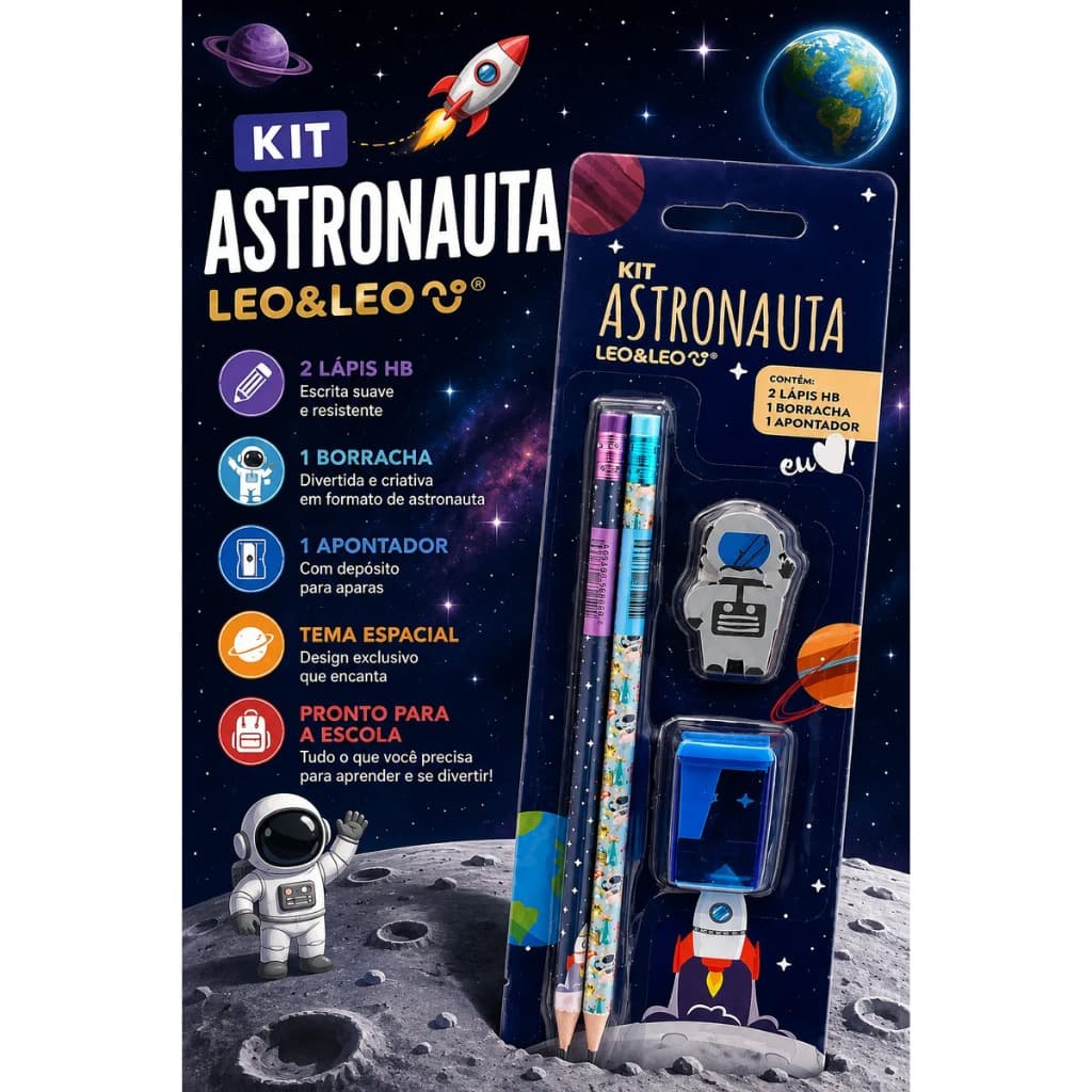 Kit Lápis Hb Astronauta E Donut Completo Hb Infantil Volta as Aulas Escola Menino Menina