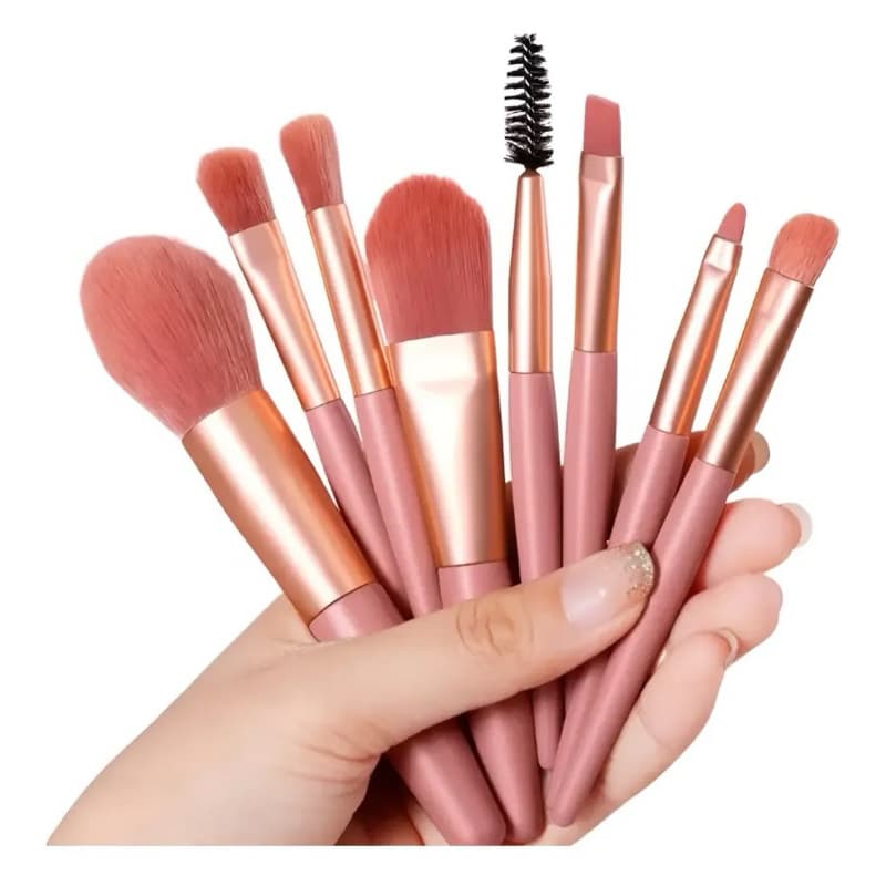 Kit Pincéis de Maquiagem 8 Peças Profissional com Necessaire – Pincéis para Base, Blush, Sombra e Sobrancelha