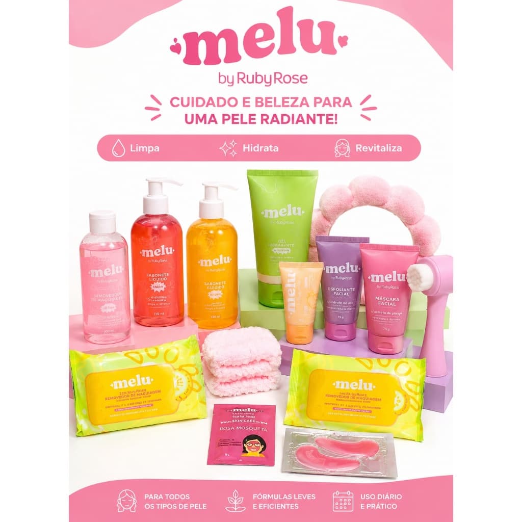 Kit Skincare Melu Ruby Rose Cuidados Faciais Spa Day Adolescente Menina