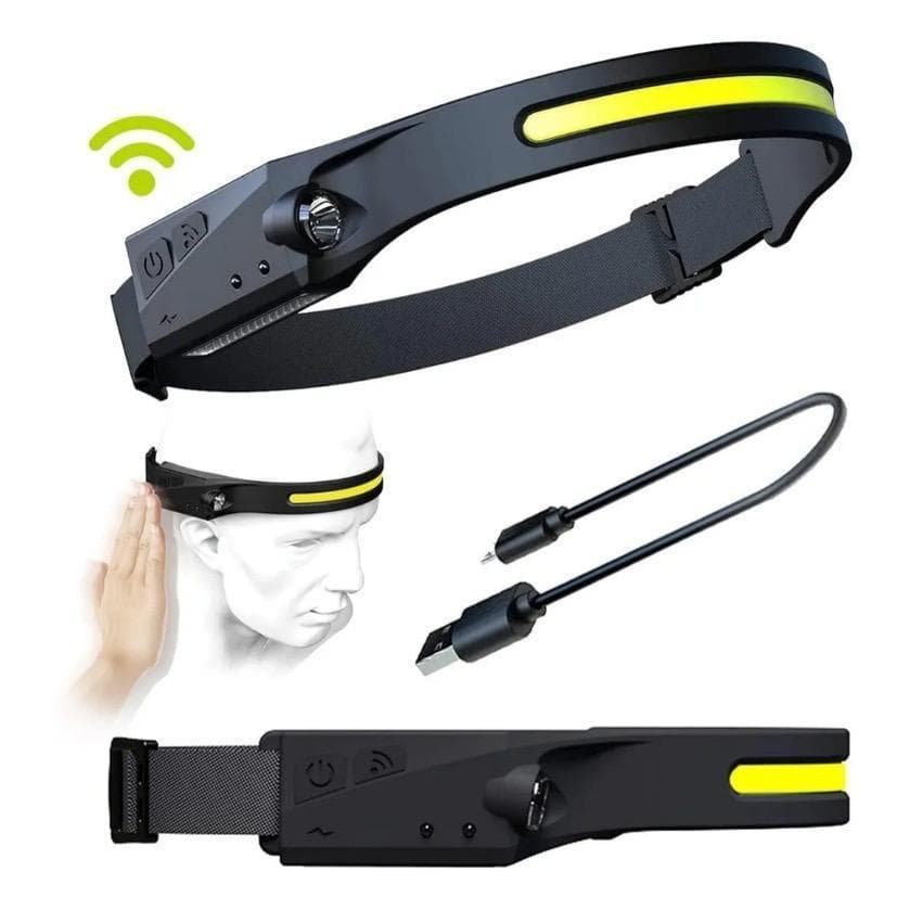 Lanterna de Cabeça LED Recarregável Profissional Sensor de Movimento 350 Lúmens Ajustável Para Trilhas Pesca Camping