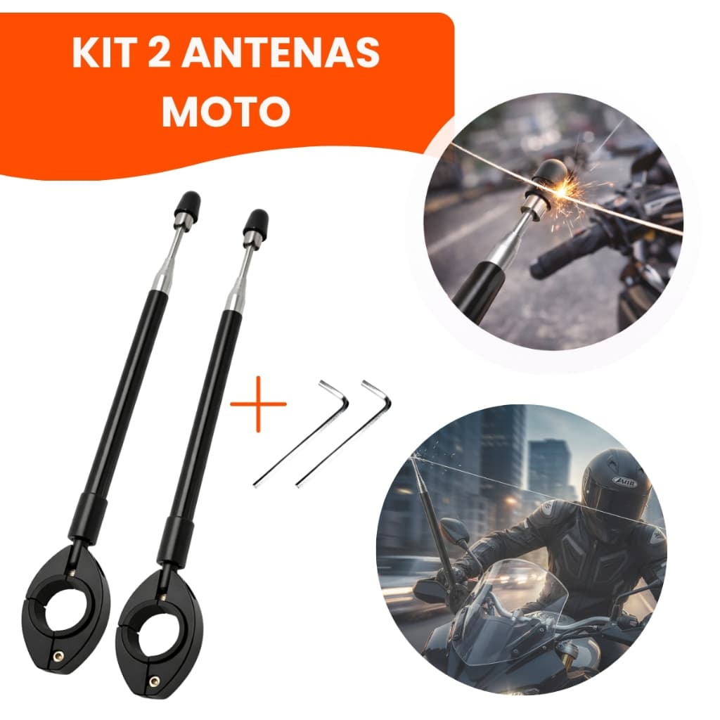 2 ou 1 Antena Corta Pipa Moto Anti Cerol Retrátil Aço Inox 6 Estágios Fixação De Guidão Universal