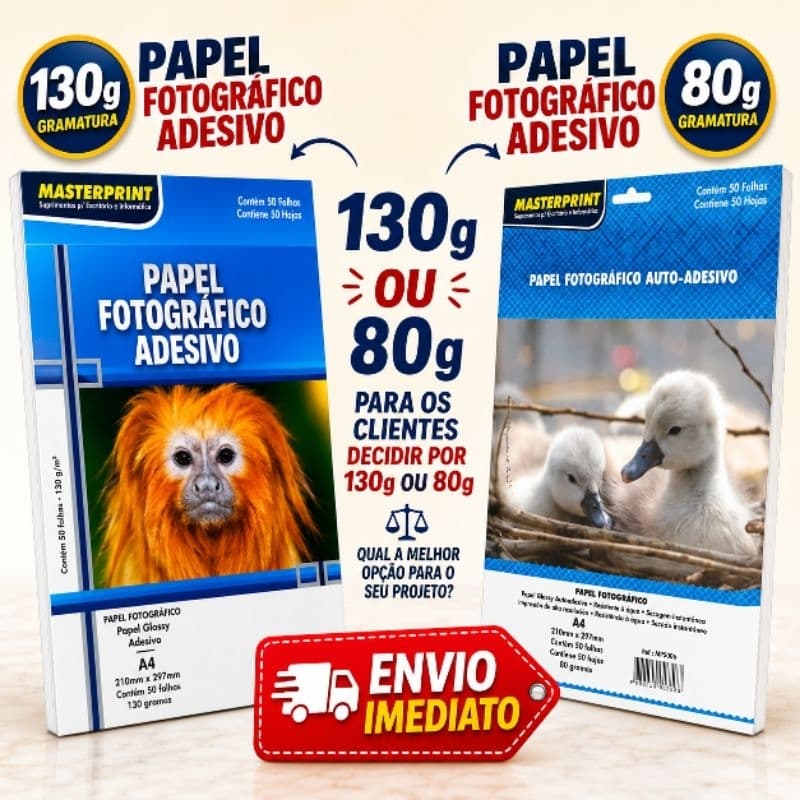 Papel Fotográfico Adesivo A4 130g ou 80g Masterprint