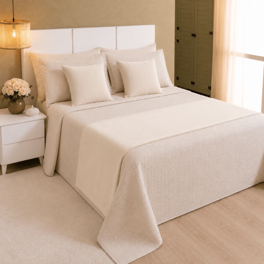 Peseira para Cama Queen Size + 2 Capas de Almofadas 40x40 Suede Cama Luxo Confortável Chic
