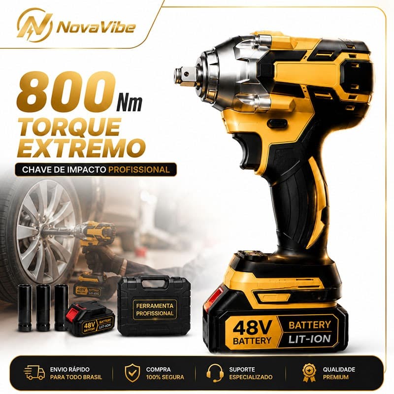 Chave de Impacto 800NM Eletrica Parafusadeira Furadeira Brushless 48V 2 Baterias kit ferramentas completo