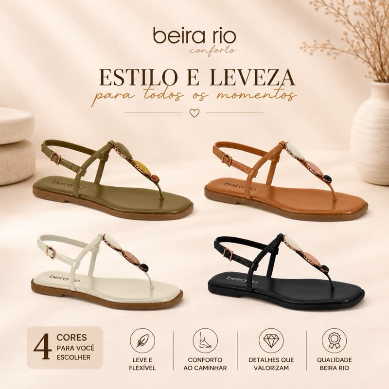 Sandália Feminina Rasteira Beira Rio Original Confortável Leve Rasteirinha Casual Promoção