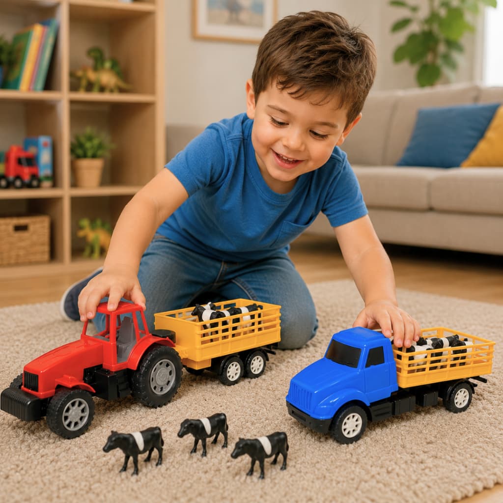 Kit Caminhão E Trator Com Bois Presente Brinquedo Natal Presente Dia Das Crianças