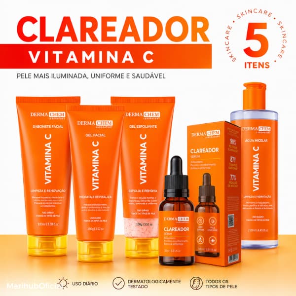 Kit 5 Skincare Vitamina C Dermacrem – Clareador, Anti-idade & Anti-manchas