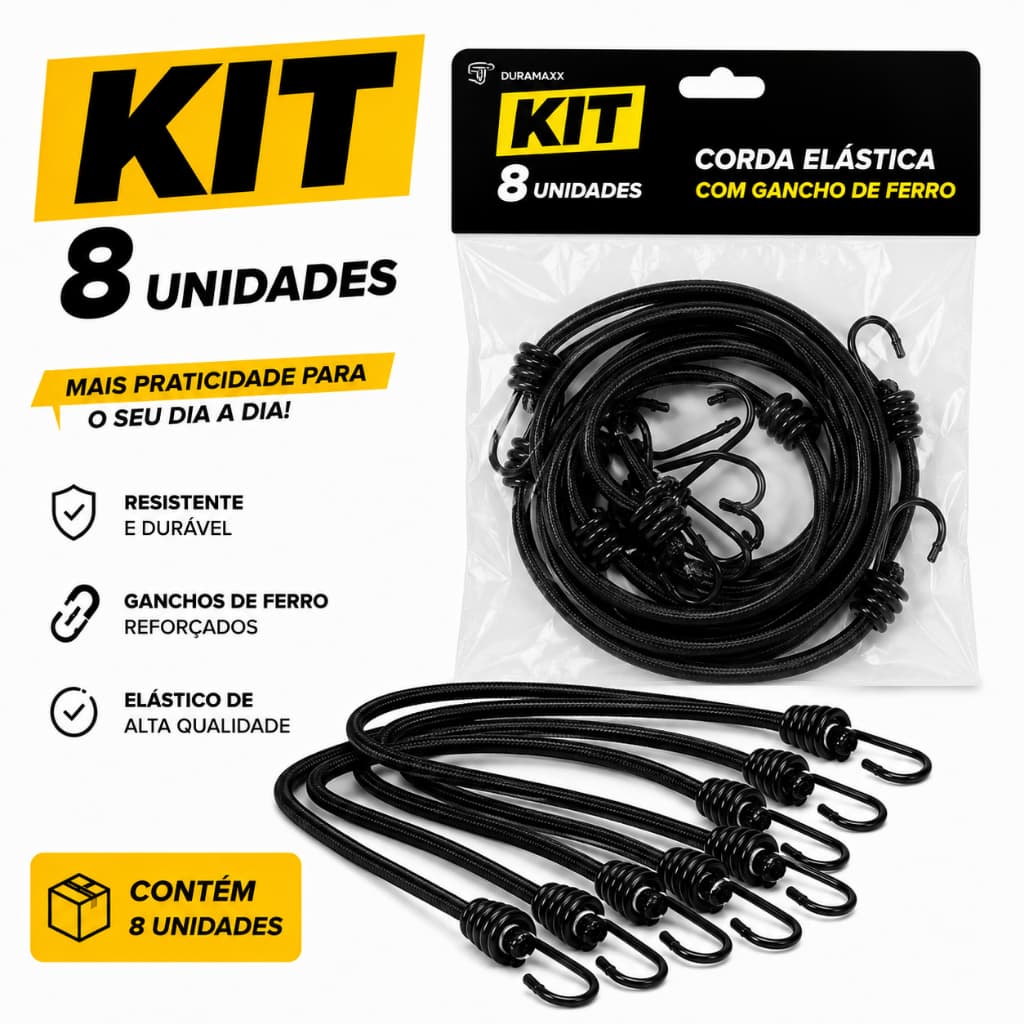 Kit 08 peças Corda Elástica Bagageiro Extensor Moto Bike Resistente Gancho de Ferro