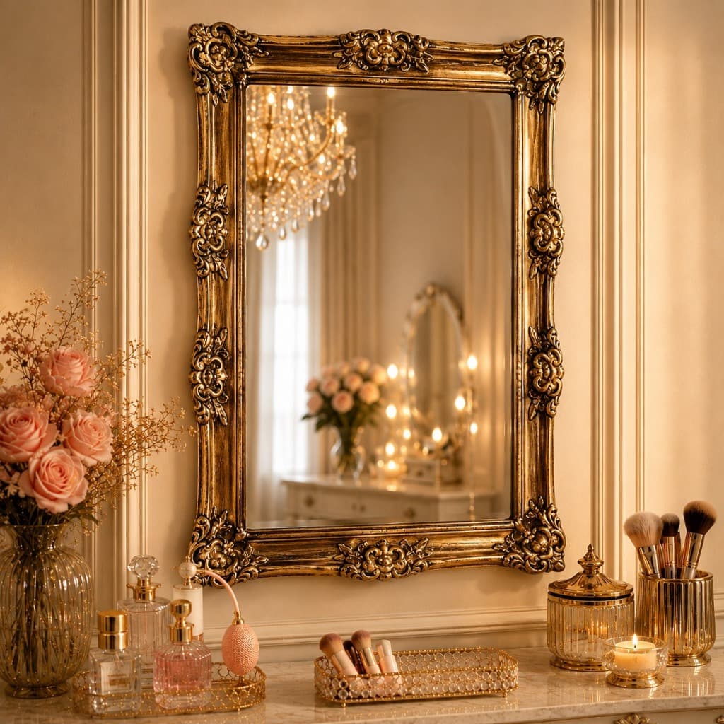 Espelho Decorativo Estilo Europeu Provençal Luxo com Moldura em Poliresina Casa