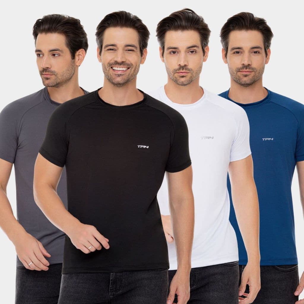 Kit 4 Camisetas Masculinas Academia Camisa Térmica de Treino Proteção UV Manga Curta Raglan