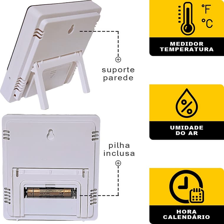 Termo Higrômetro Medidor Umidade Temperatura Relógio Digital