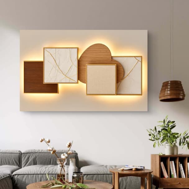 Quadro Decorativo Abstrato Geométrico Luxo 3D Efeito LED (Não Possui Iluminação) Sala e Escritório