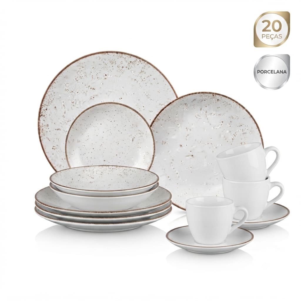 Aparelho De Jantar 20 Peças Tramontina Canon Porcelana Completo