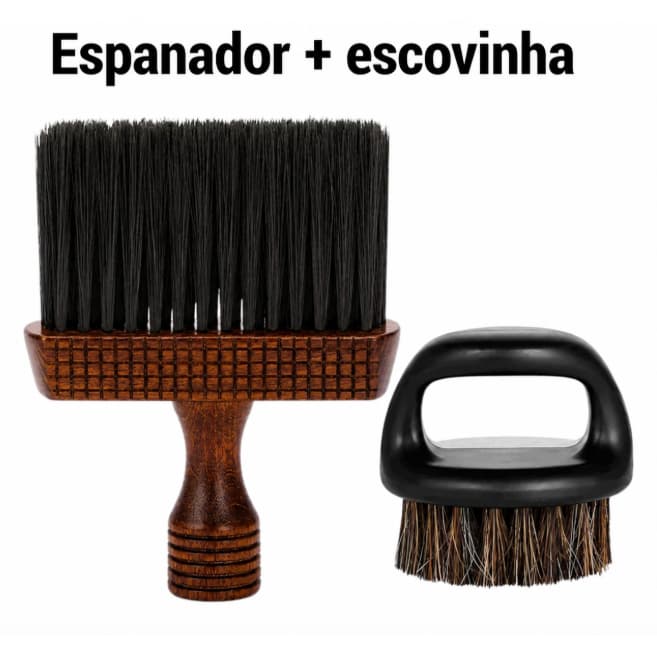 Kit Espanador Rústico Profissional e Escovinha Degrade De Dedo Barbearia/Barbeiro