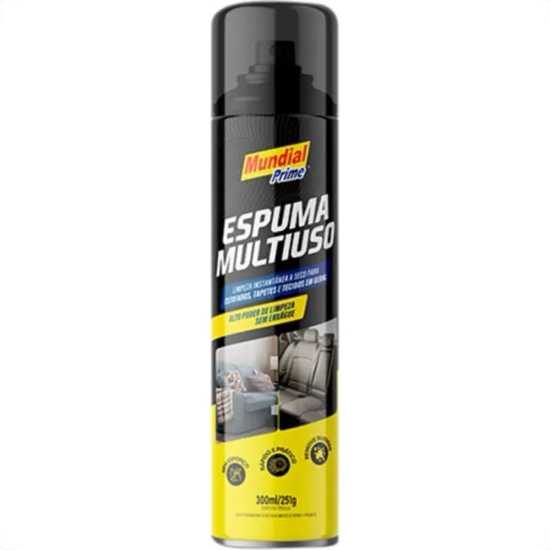 Espuma Multiuso 300ml Mundial Prime: Limpeza a Seco Sem Enxágue para Estofados e Tecidos