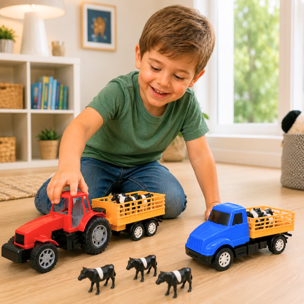 Kit 2 Brinquedos Caminhão E Trator Com Bois Presente Natal Presente Dia Das Crianças