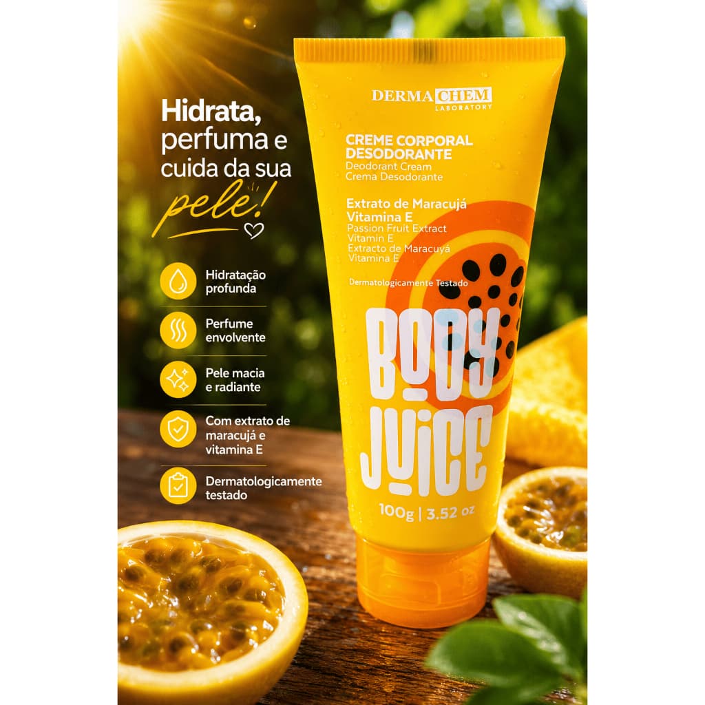Creme Corporal Desodorante Maracujá Hidratante Vitamina E Body Juice Dermachem 100g