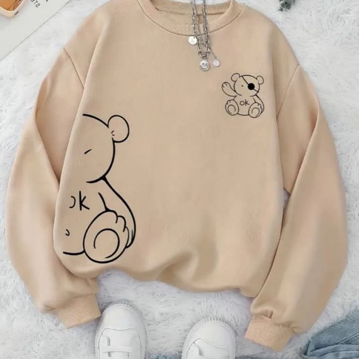 Moletom Feminino Gola Careca Flanelado com Estampa de Urso