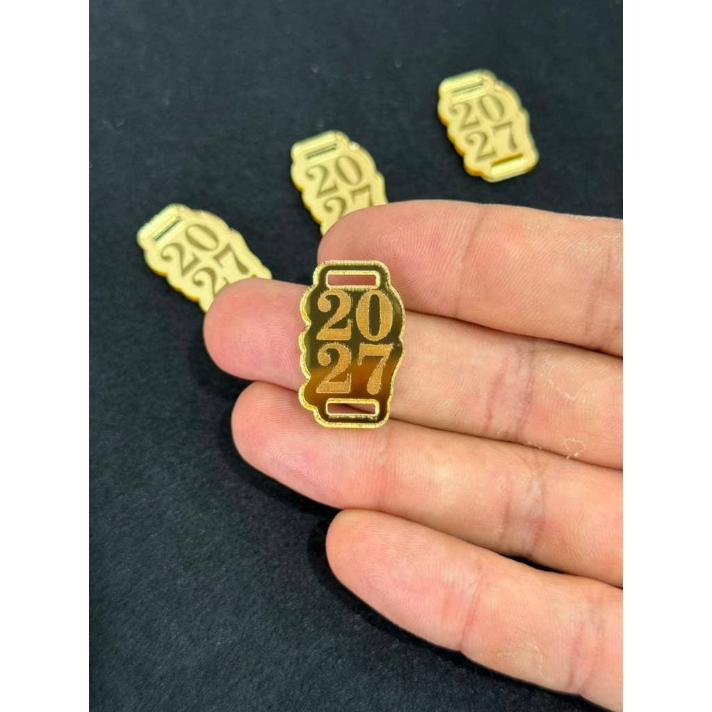 Kit Tag Passante Finalizador Acrílico 2027 Gravado Acrílico Dourado - Tag Acrílico Gravado Dourado 2027