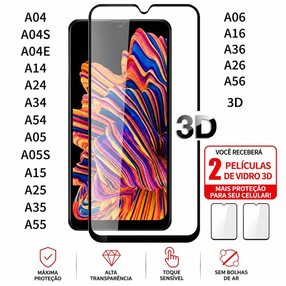 Kit 2 Película De Vidro Temperado 3D Para Samsung A05 A06 REDMI 13C - POCO C65 PROMOÇÃO