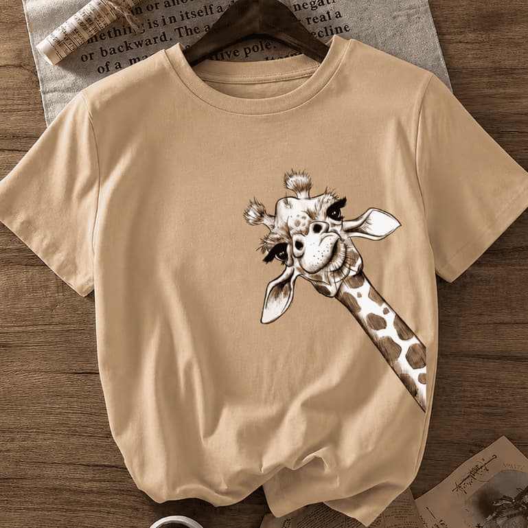 T Shirt Camiseta Blusinha Feminina Girafa Animal Print Moderna Manga Curta 100% Algodão Envio Rapido