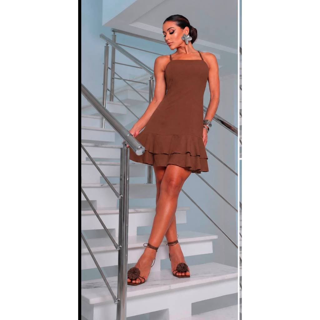 Vestido curto feminino soltinho dois babado alça fina ajustavél feminino elegante lançamento verão