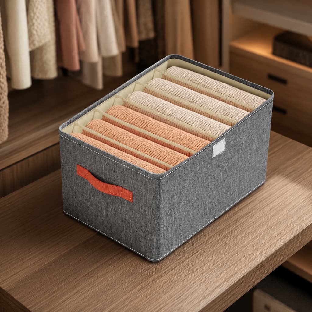 Caixa Organizadora Dobrável 6 Divisórias Colmeia Roupas Meias Gaveta Closet Armário Cinza Reforçada
