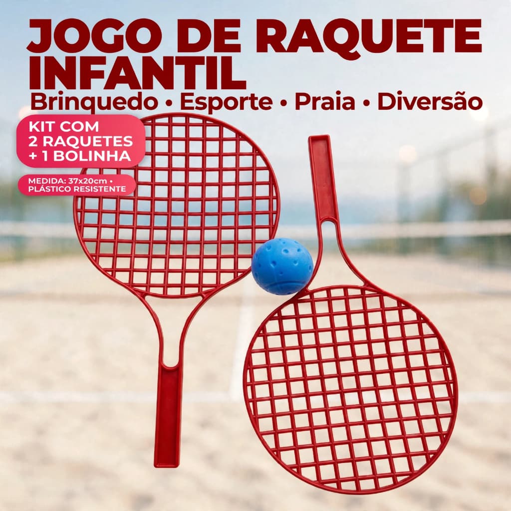 Jogo Raquete Infantil 2 Raquetes Bolinha Esporte Praia +3 Anos Frescobol Lembrancinha Kit