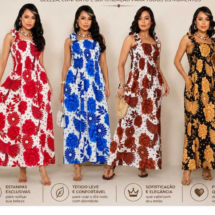 Vestido Longo Feminino Floral Azul com Lastex Alças com Babado  Tamanho Único 38 ao 44 Moda Feminina Verão Elegante