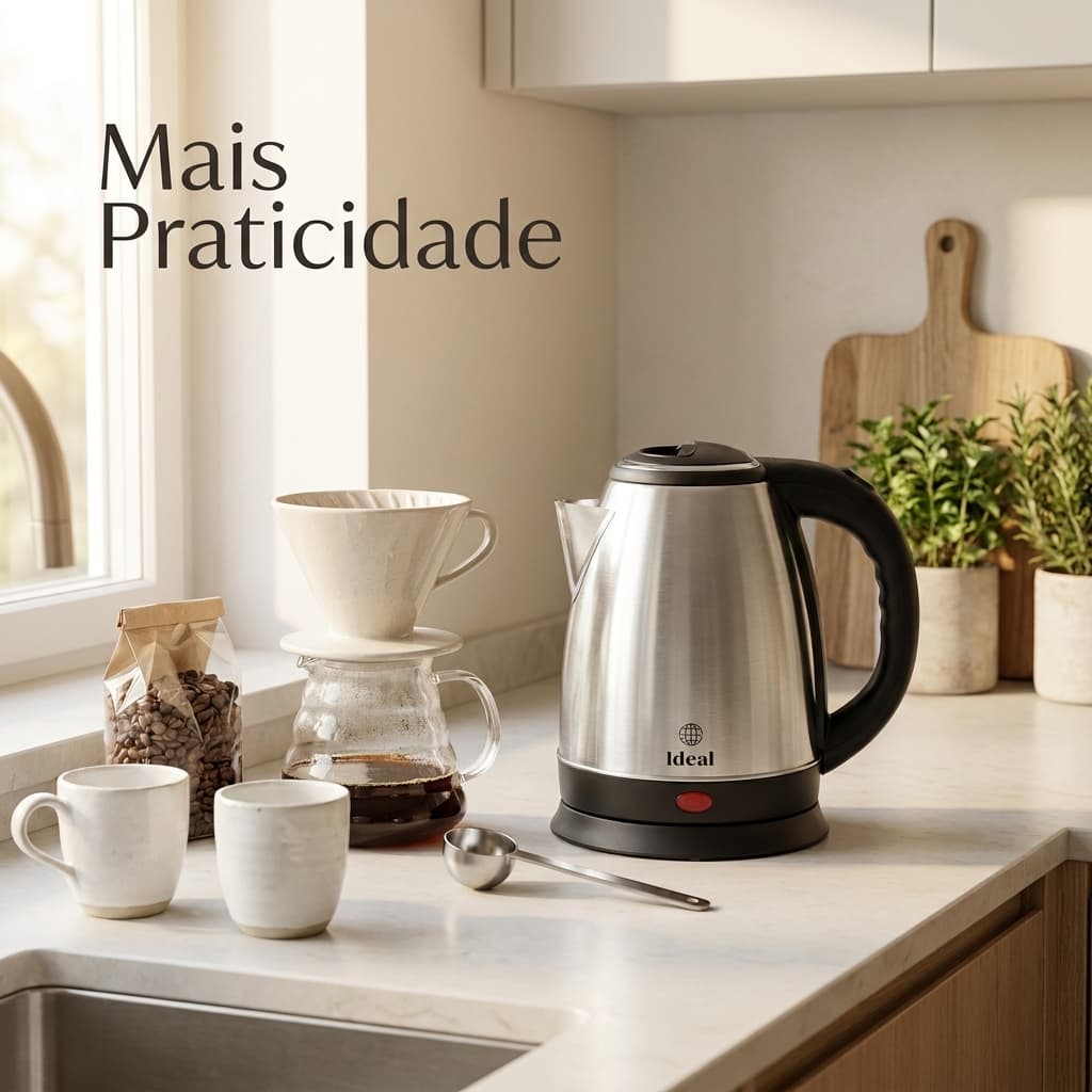Chaleira Elétrica 1,8L Inox 1500W 127V IDEAL Pronta Entrega Desligamento Automático