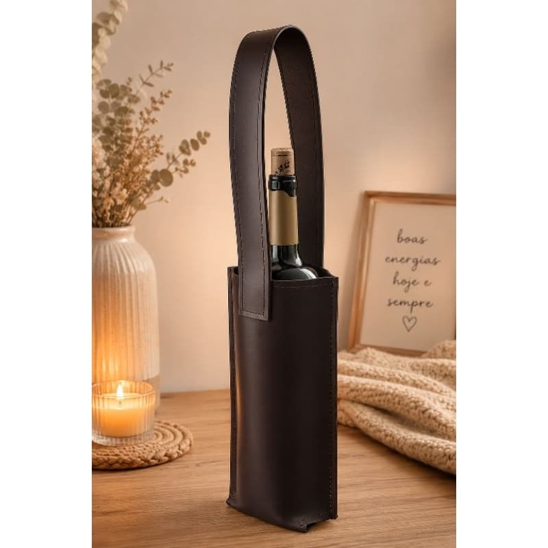 Porta Vinho Artesanal em Couro Sintético | Bolsa para Garrafa 1litro | Presente Elegante Premium