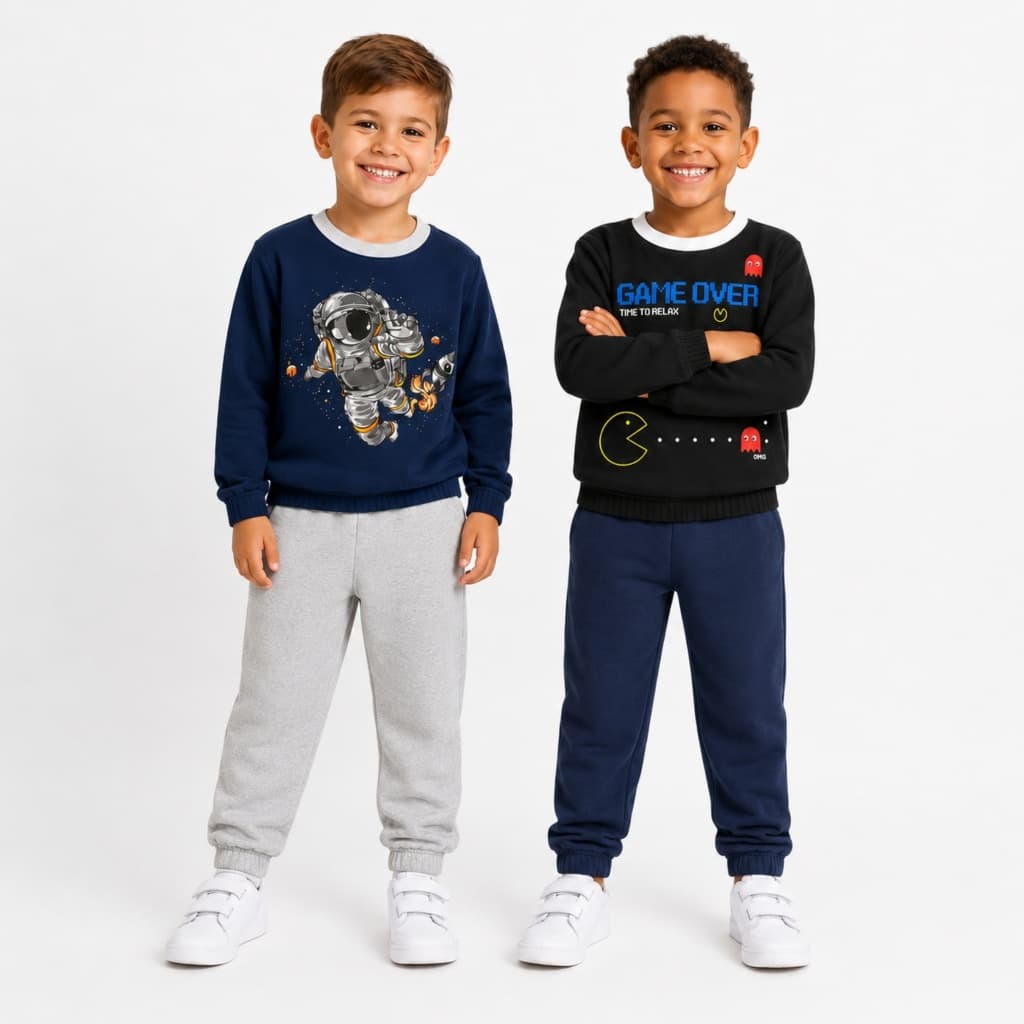 Kit Sortido 2 Conjunto Moletom Infatil Peluciado Masculino/Menino Elastico Na Manga e Na Barra Quentinho Inverno