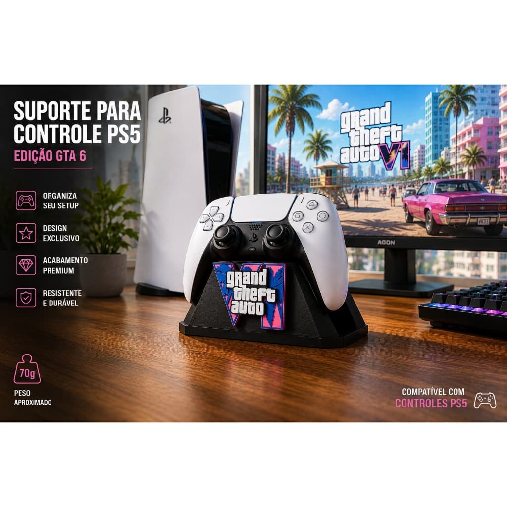 Suporte de Controle Videogame PS5 – Jogo GTA VI