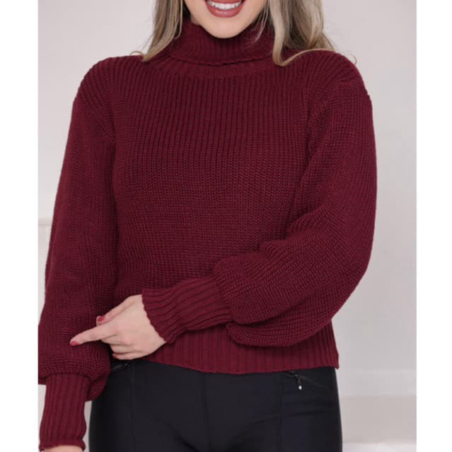 Blusa de frio feminina em tricot tricô manga bufante manga princes