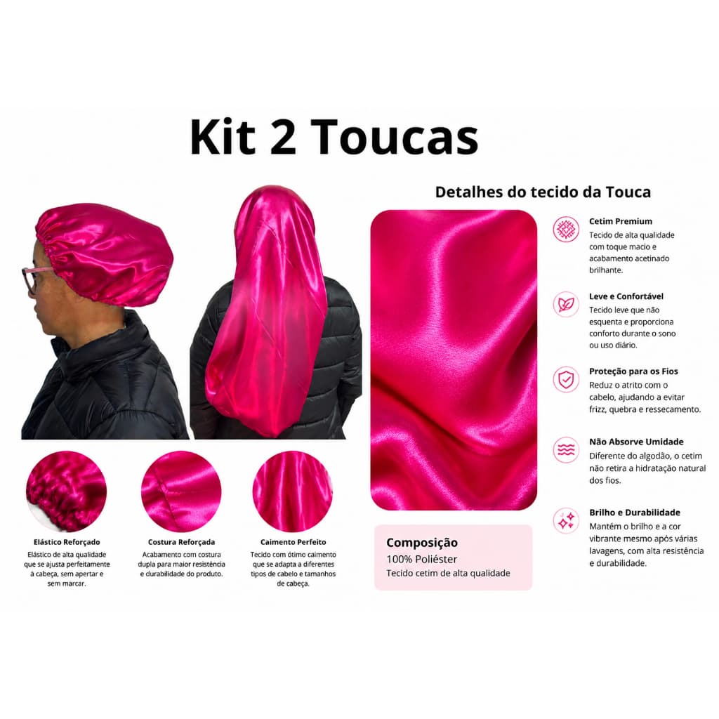 Kit 2 Toucas Protetoura de Cetim Dormir Moto Para Cabelos Longos Curtos Antifrizz Cuidados